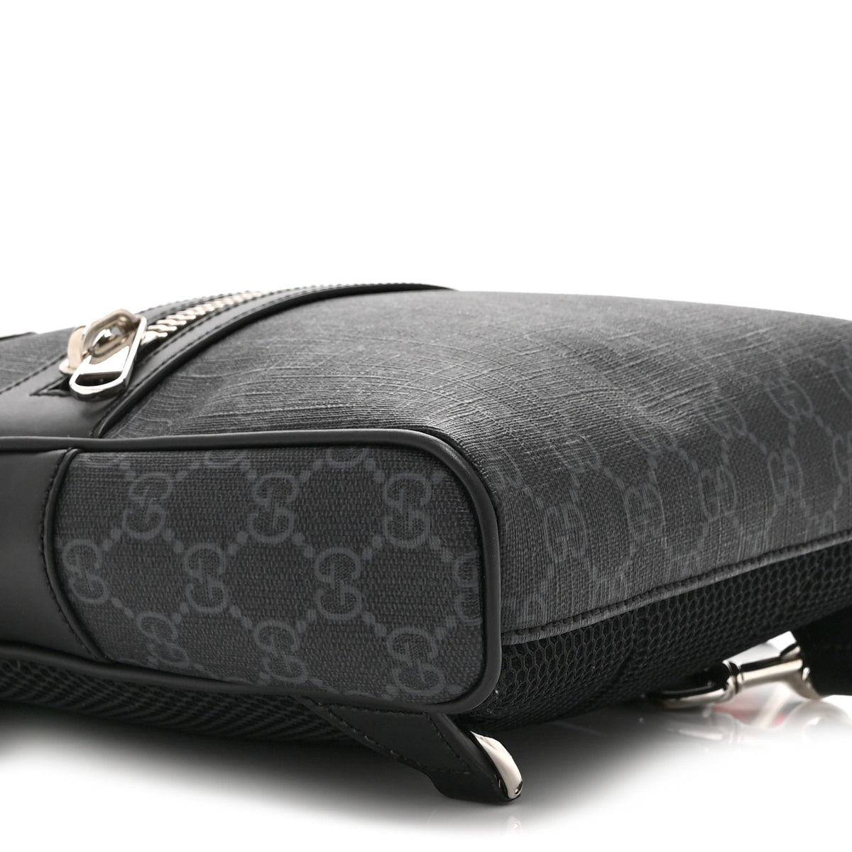 GG Supreme Monogram Calfskin Web Sling Backpack Black Grey