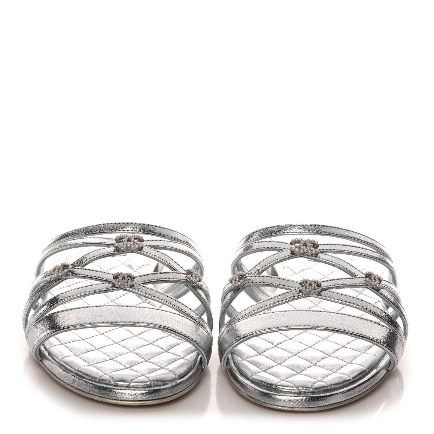 Metallic Calfskin Flat Sandals 40 Silver