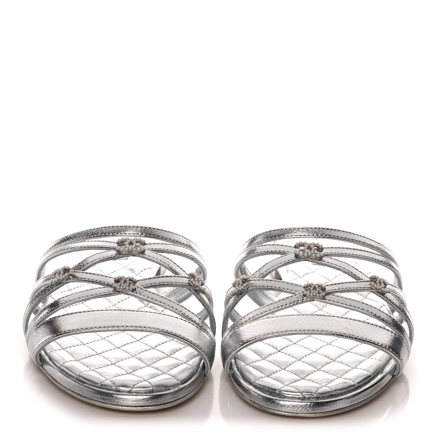 Chanel Metallic Calfskin Flat Sandals 40 Silver 2 of 10