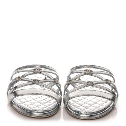 Chanel Metallic Calfskin Flat Sandals 40 Silver 2 of 10