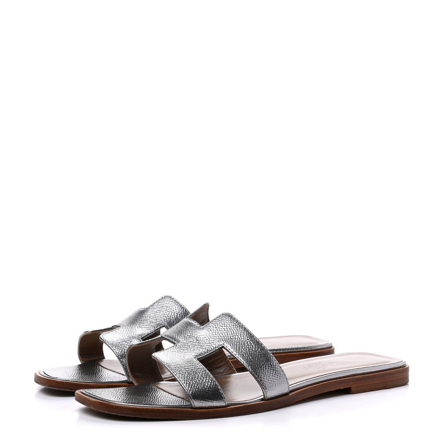 Hermes Metallic Epsom Oran Sandals 37.5 Gris Argente 3 of 14