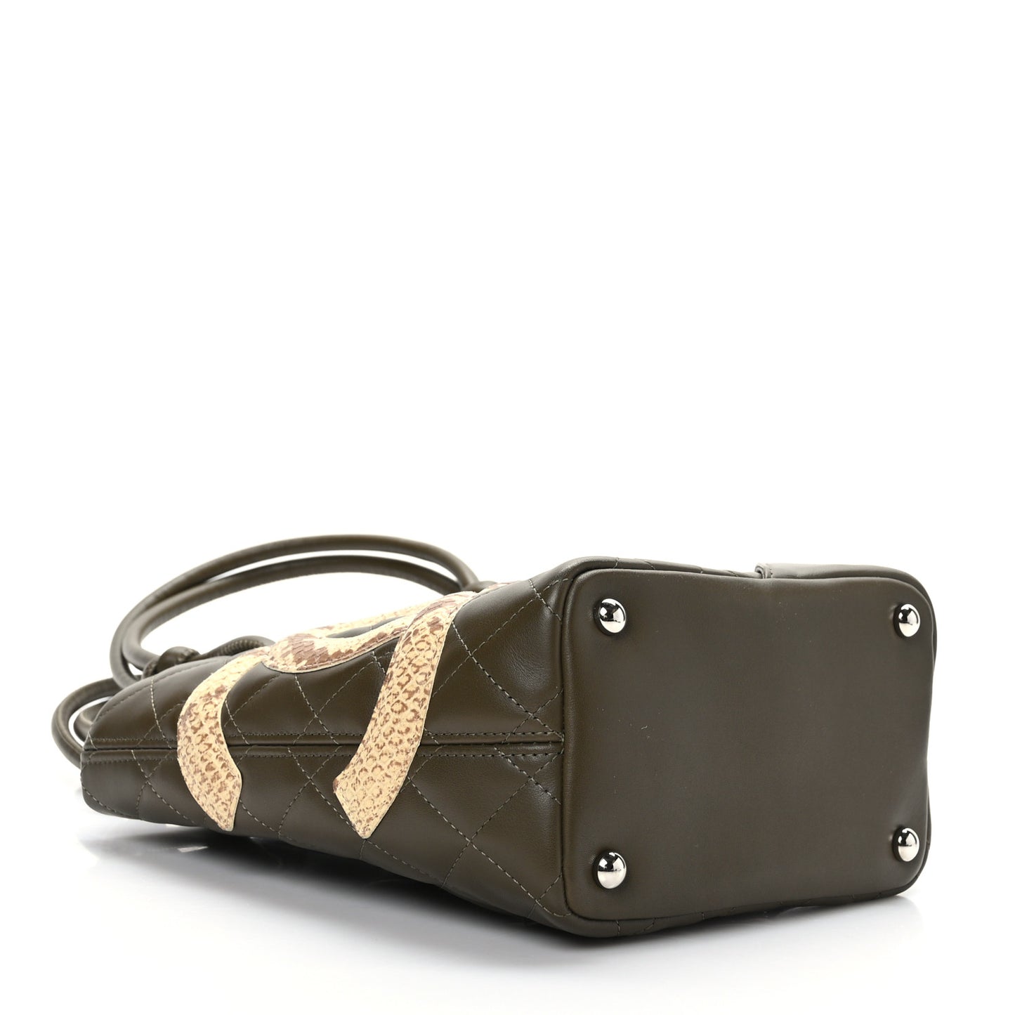 Calfskin Snakeskin Quilted Small Cambon Tote Khaki