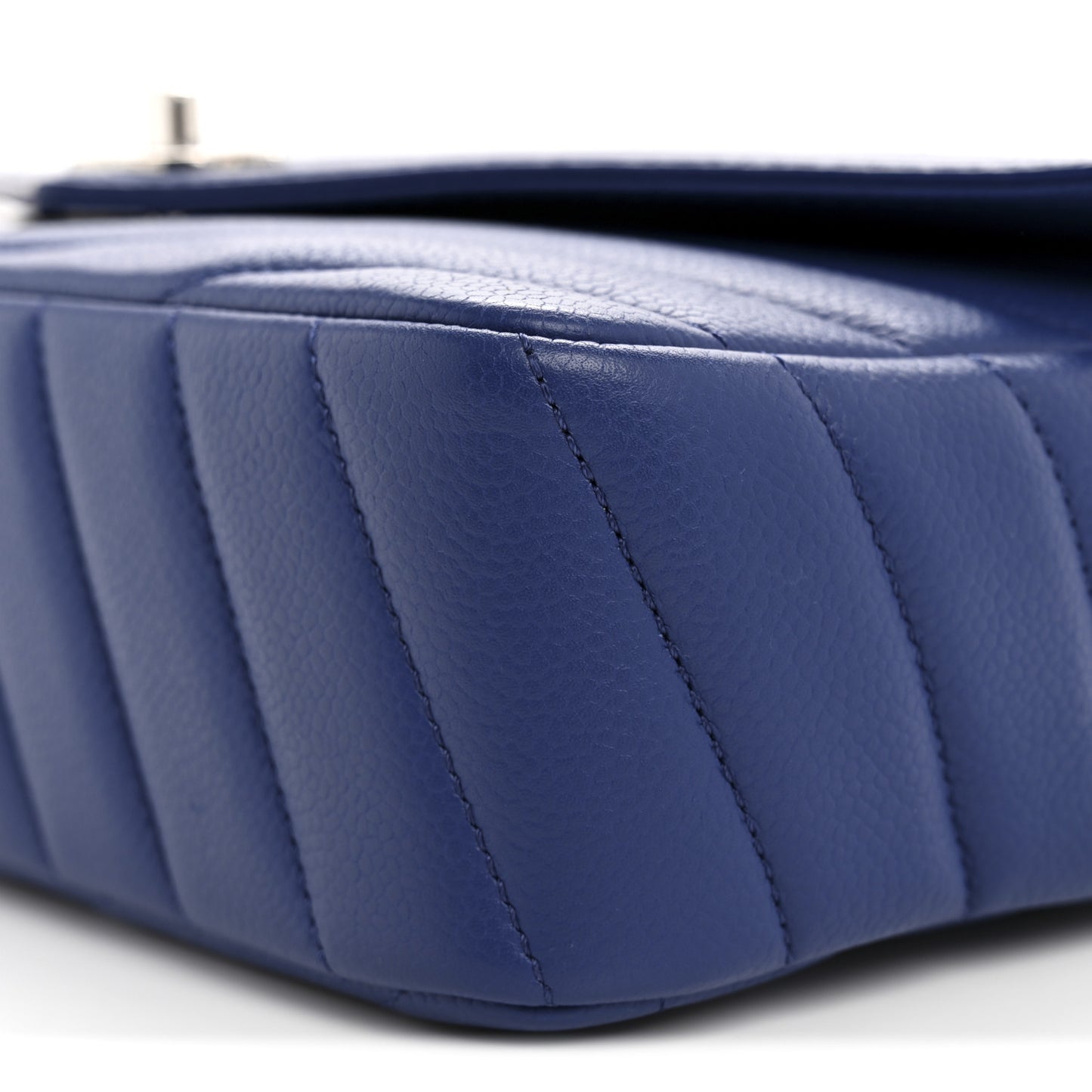 Caviar Chevron Quilted Single Flap Blue