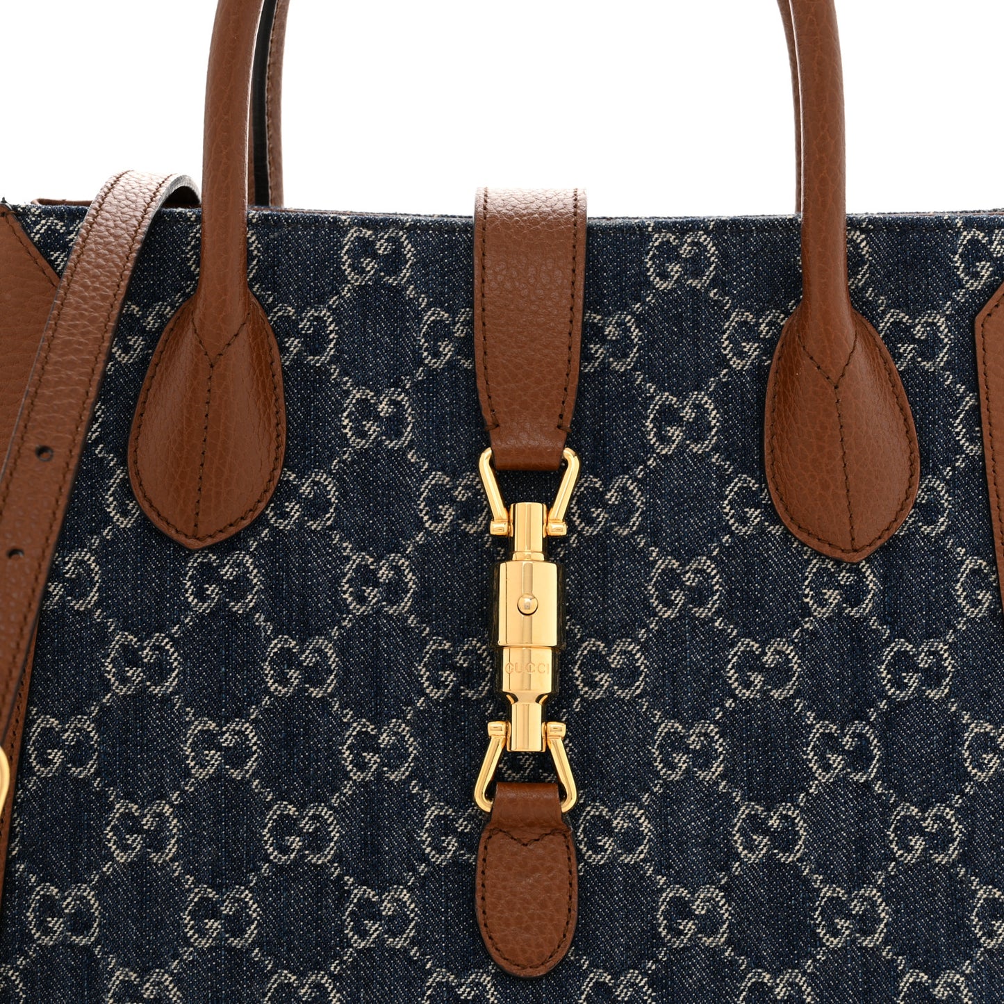 New Denim GG Monogram Dollar Calfskin Medium Jackie 1961 Tote Blue Tea Cuir Epilog