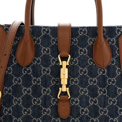 Gucci New Denim GG Monogram Dollar Calfskin Medium Jackie 1961 Tote Blue Tea Cuir Epilog 8 of 19