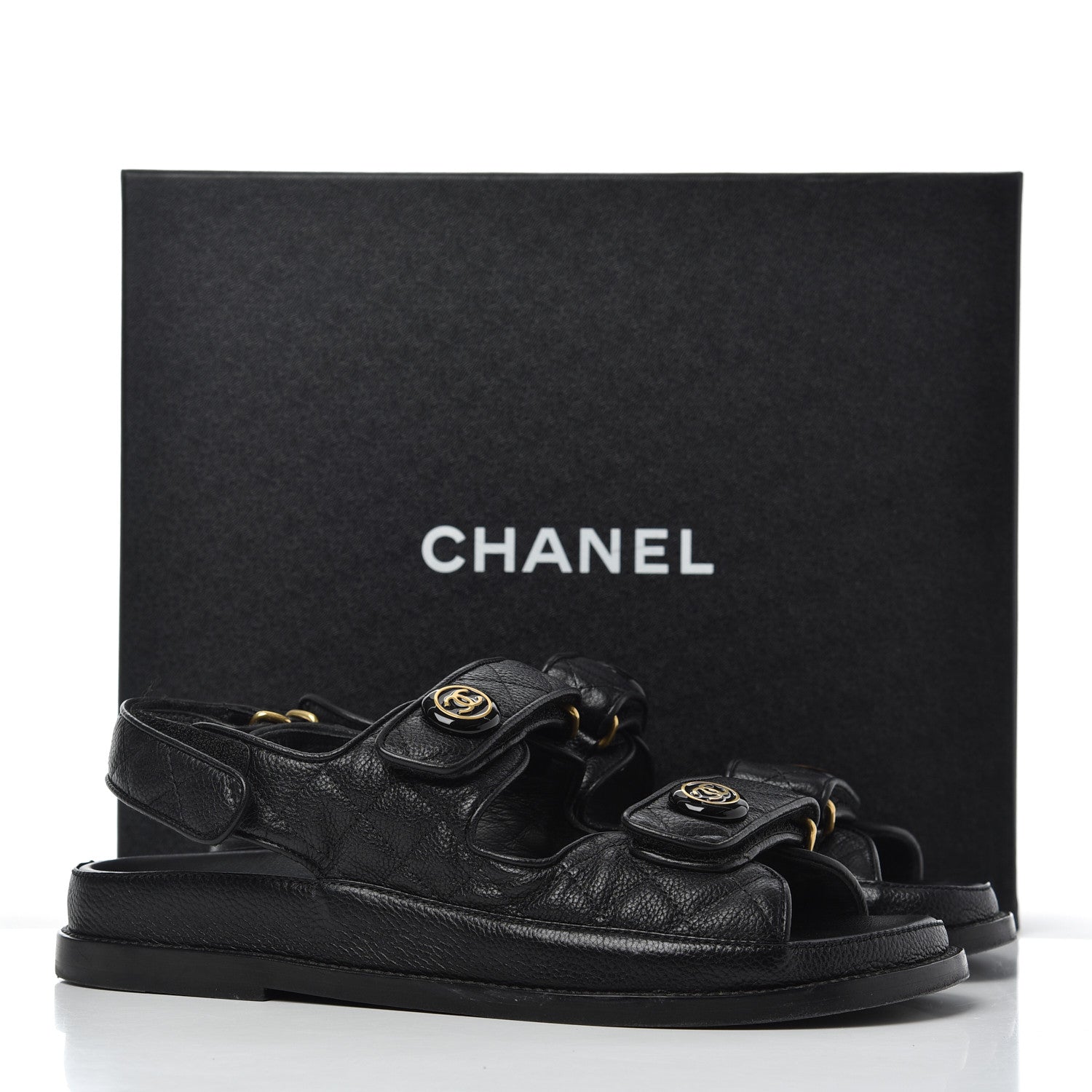 Chanel Grained Calfskin Velcro Dad Sandals 38 Black 23 of 23