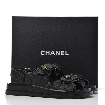 Chanel Grained Calfskin Velcro Dad Sandals 38 Black 23 of 23