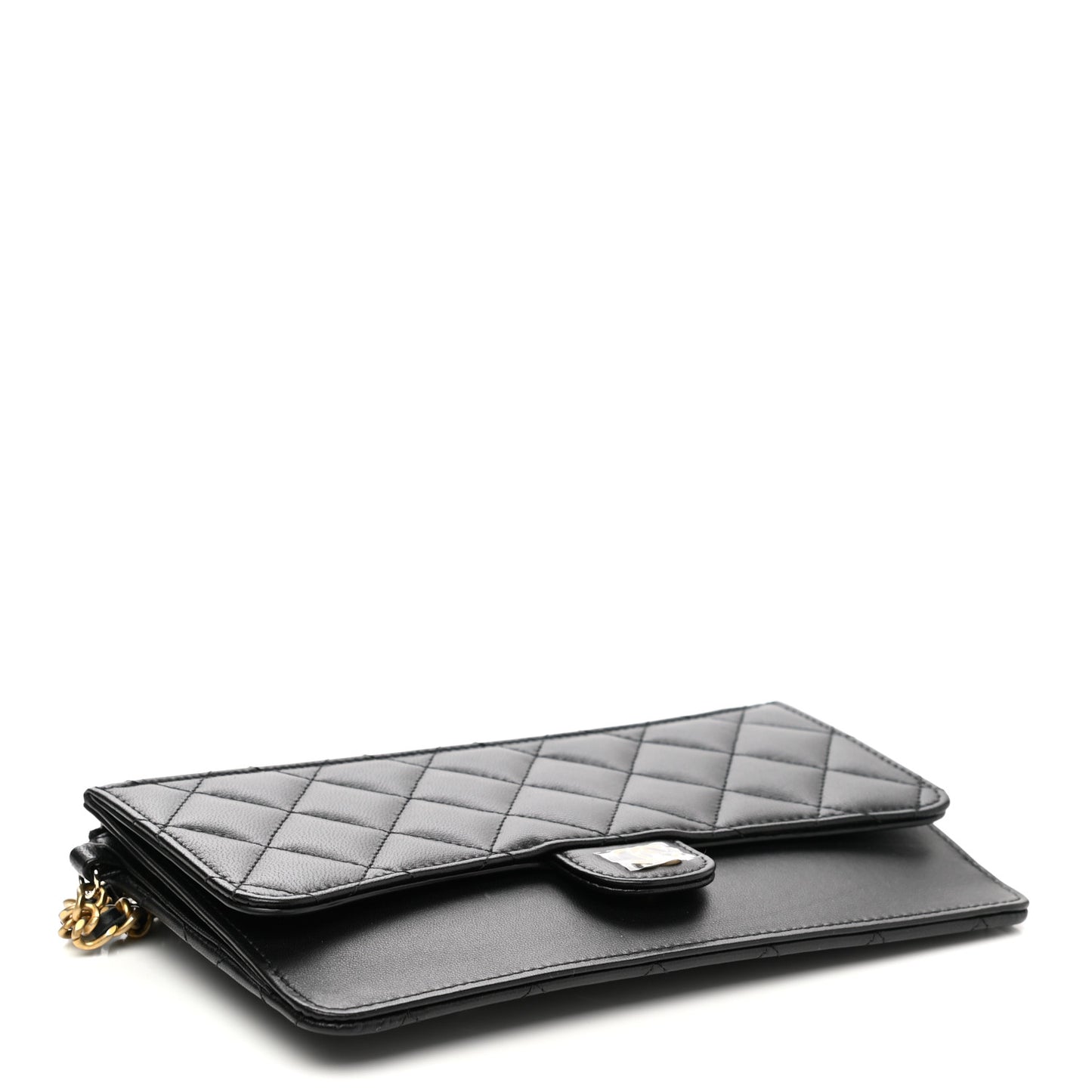 Lambskin Quilted Classic Pouch With Handle Black