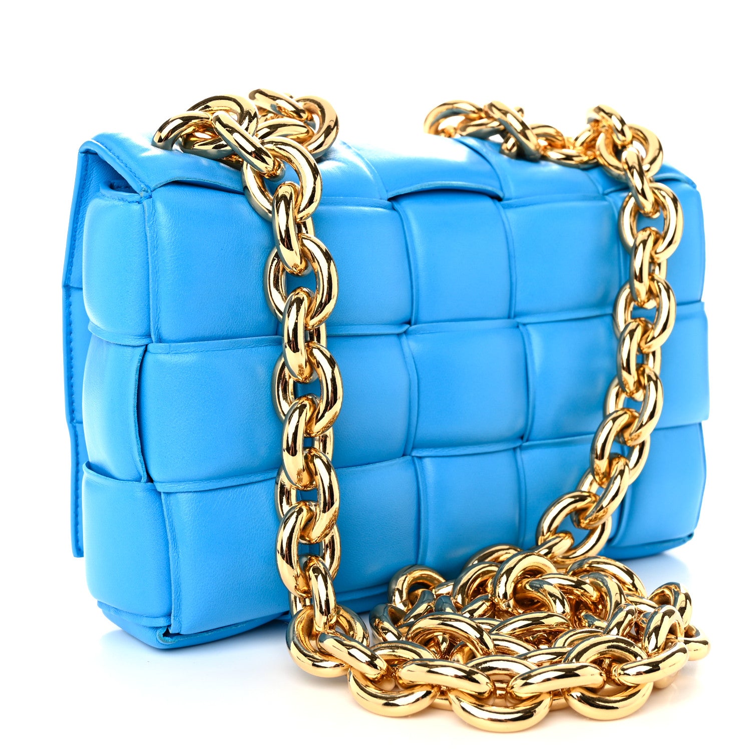 Bottega Veneta Lambskin Maxi Intrecciato Padded Chain Cassette Crossbody Bag Swimming Pool 3 of 9