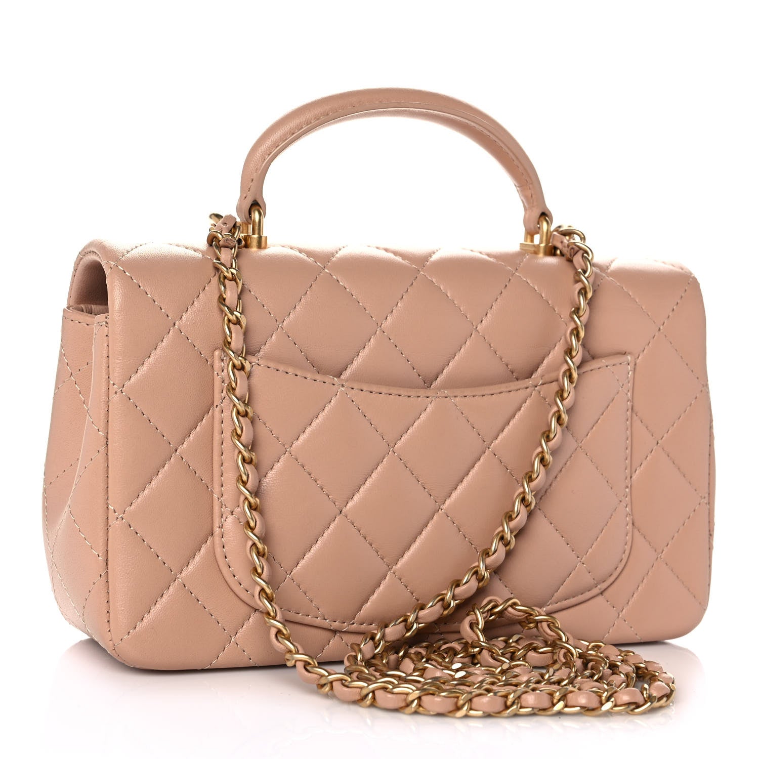 Chanel Lambskin Quilted Mini Top Handle Rectangular Flap Beige 3 of 12