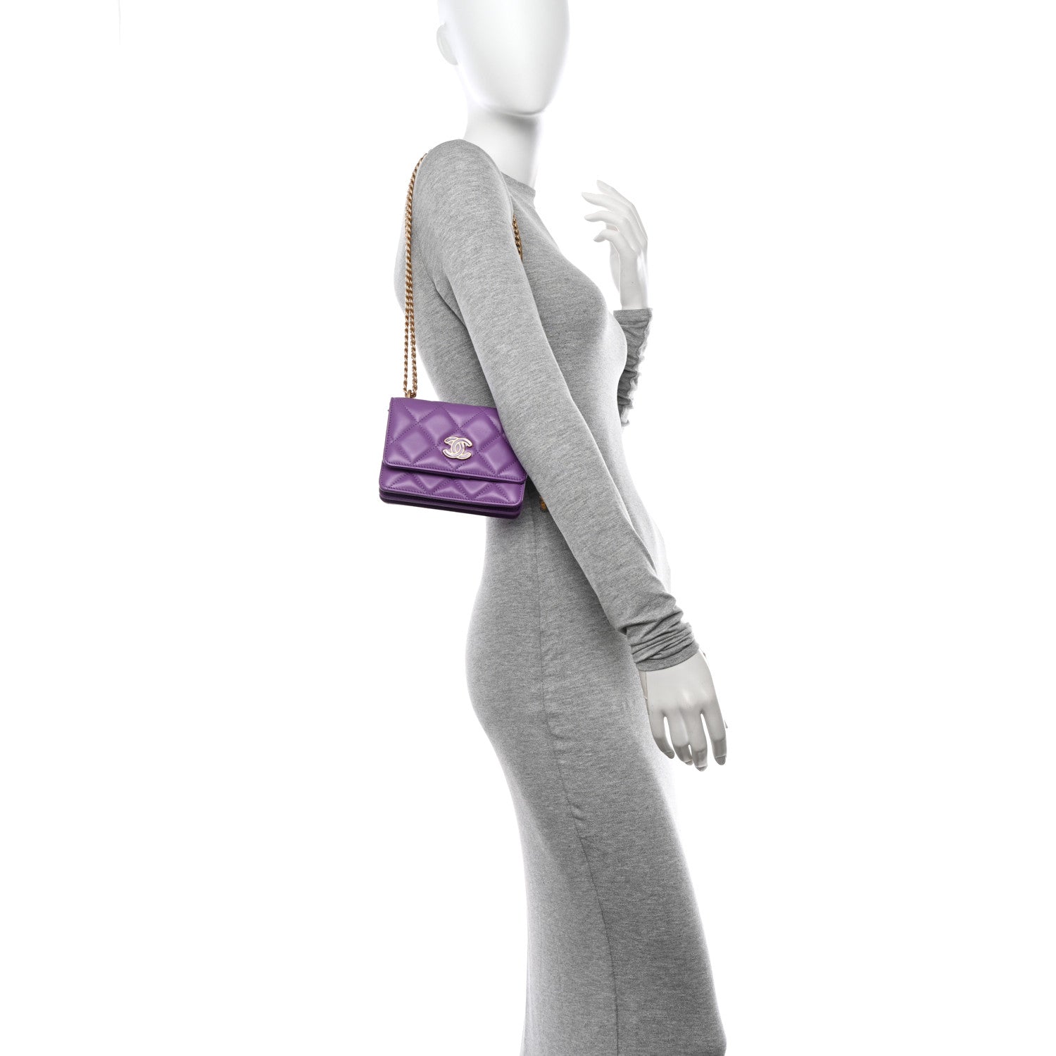 Chanel Lambskin Enamel Quilted Pending CC Clutch With Chain Purple Purple 2 of 11
