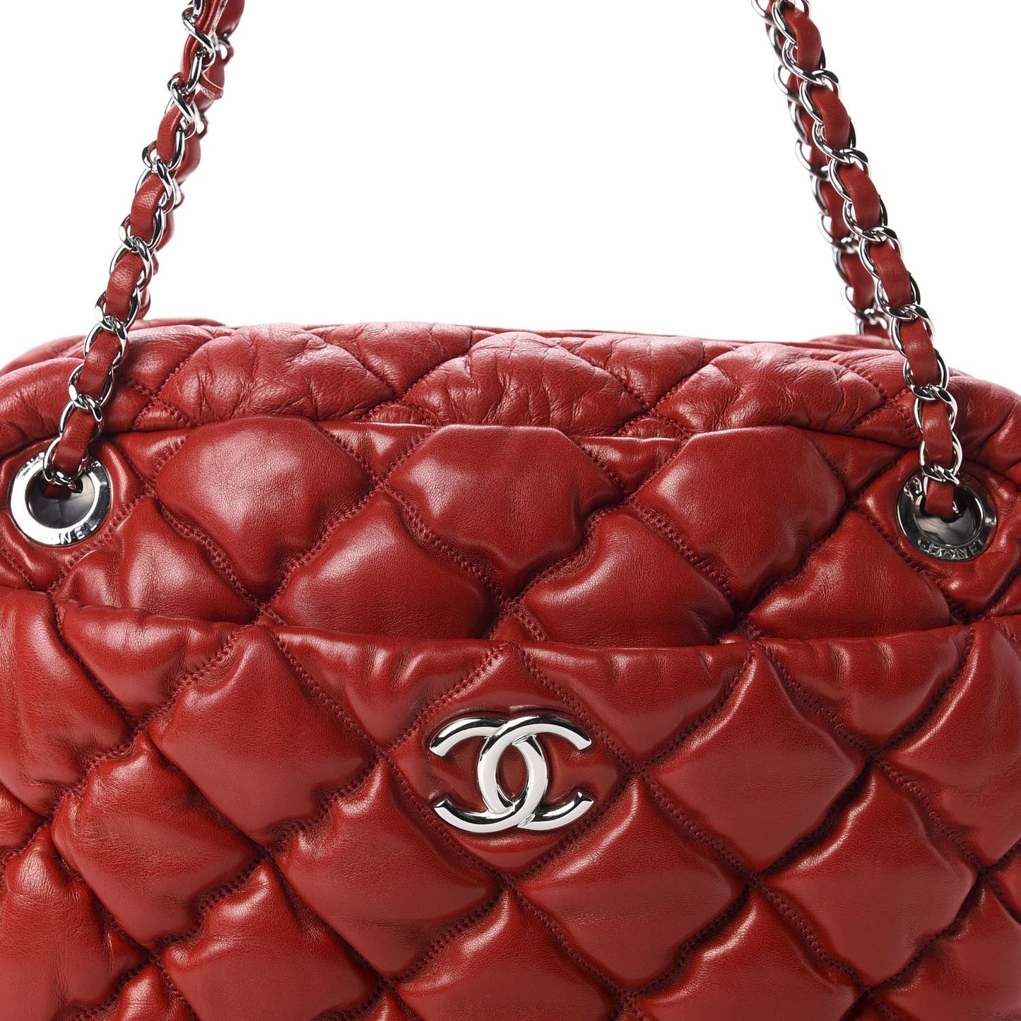 Lambskin Bubble Quilt Camera Case Red