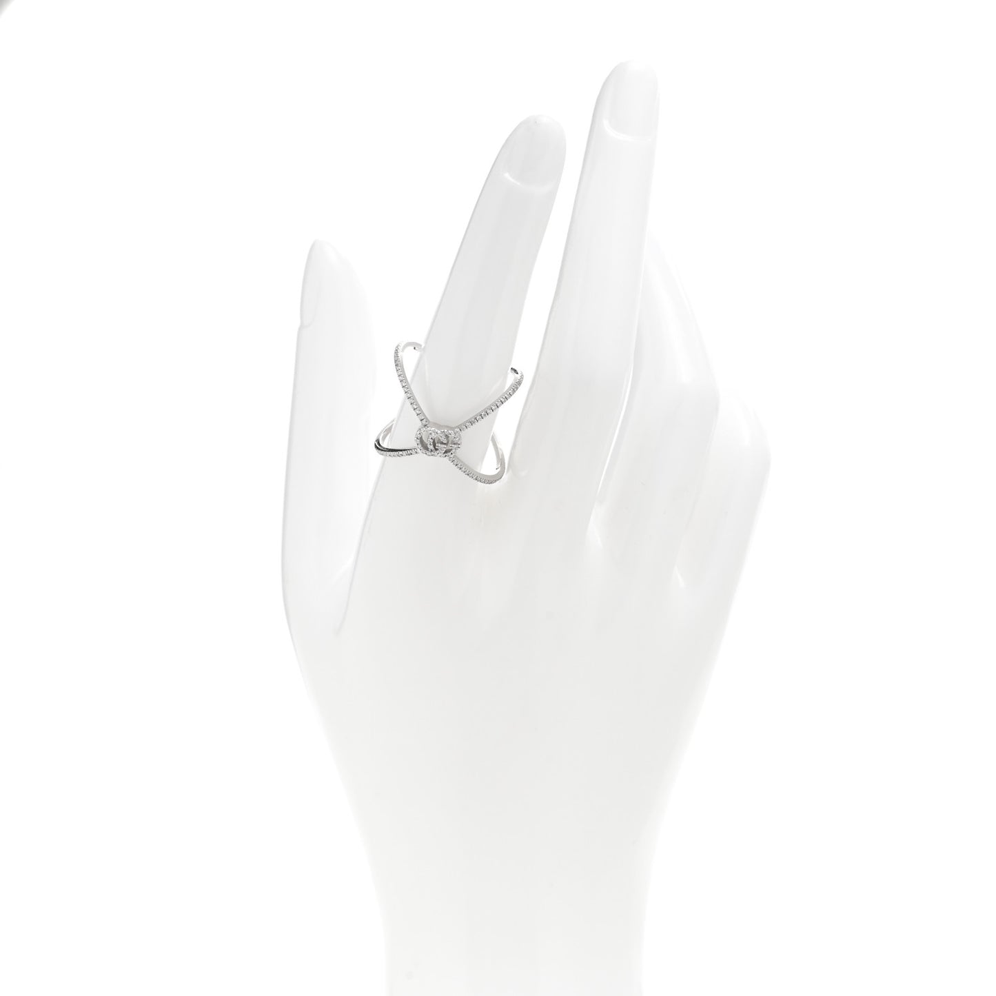 18K White Gold Diamond Running G Cross Ring 55 7.25