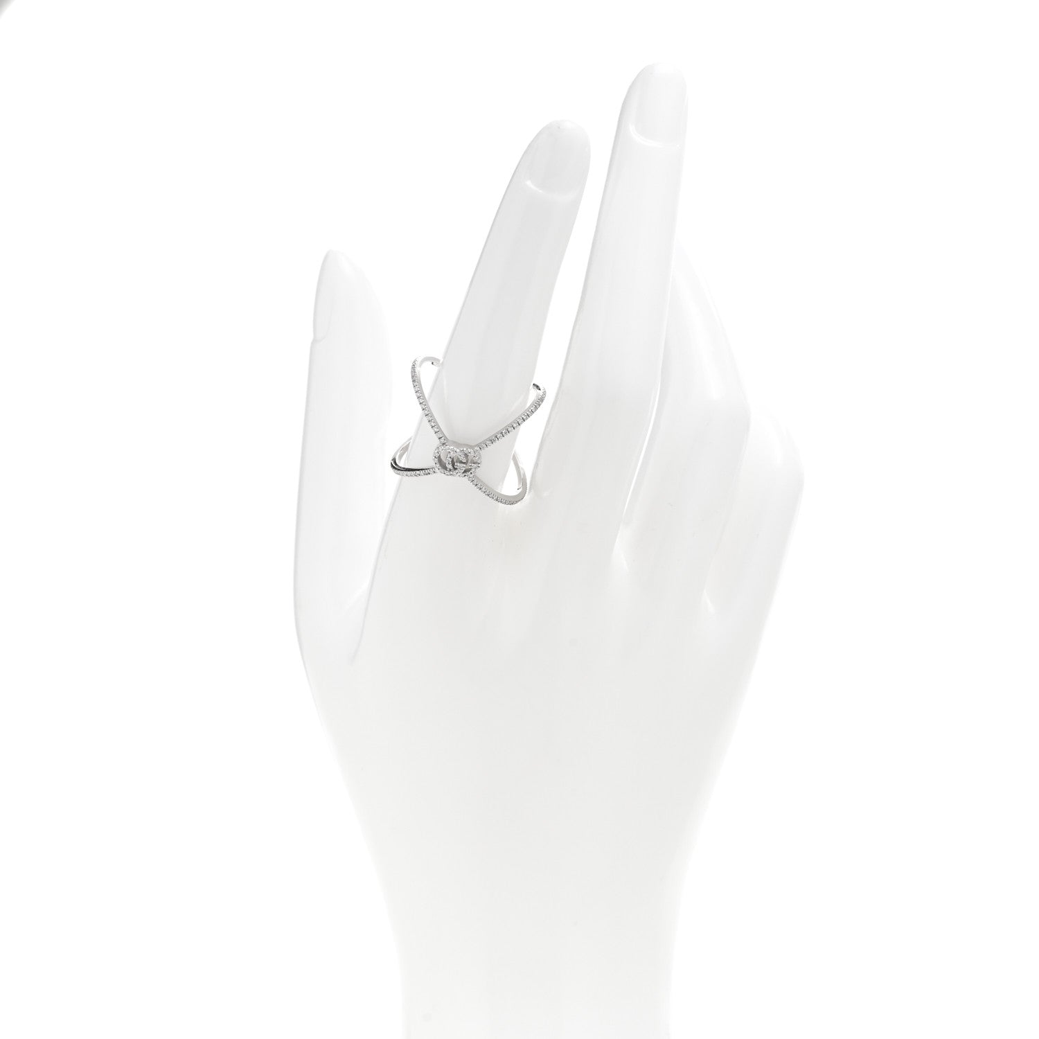 Gucci 18K White Gold Diamond Running G Cross Ring 55 7.25 2 of 5