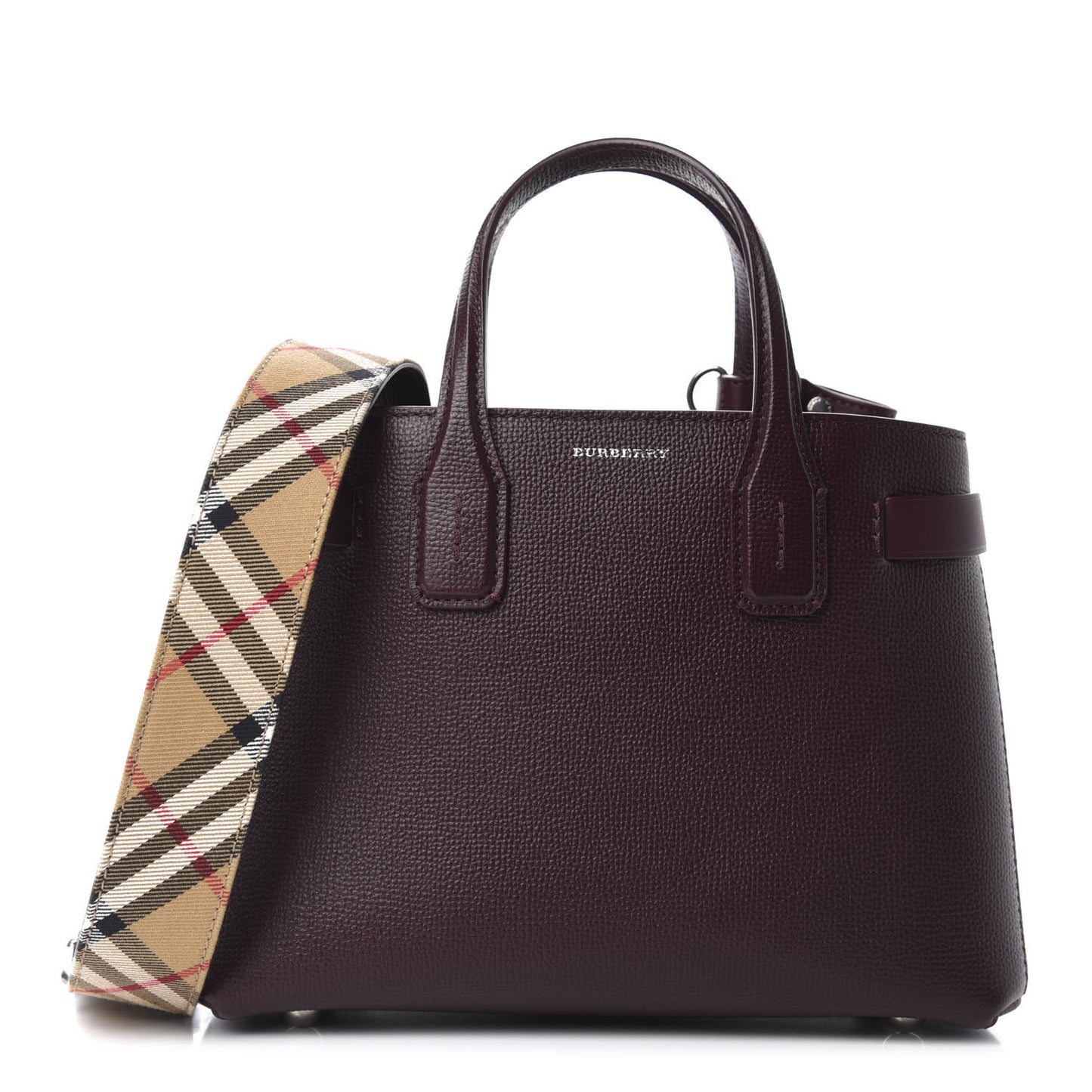 Grainy Calfskin House Check Small Banner Tote Mahogany Red