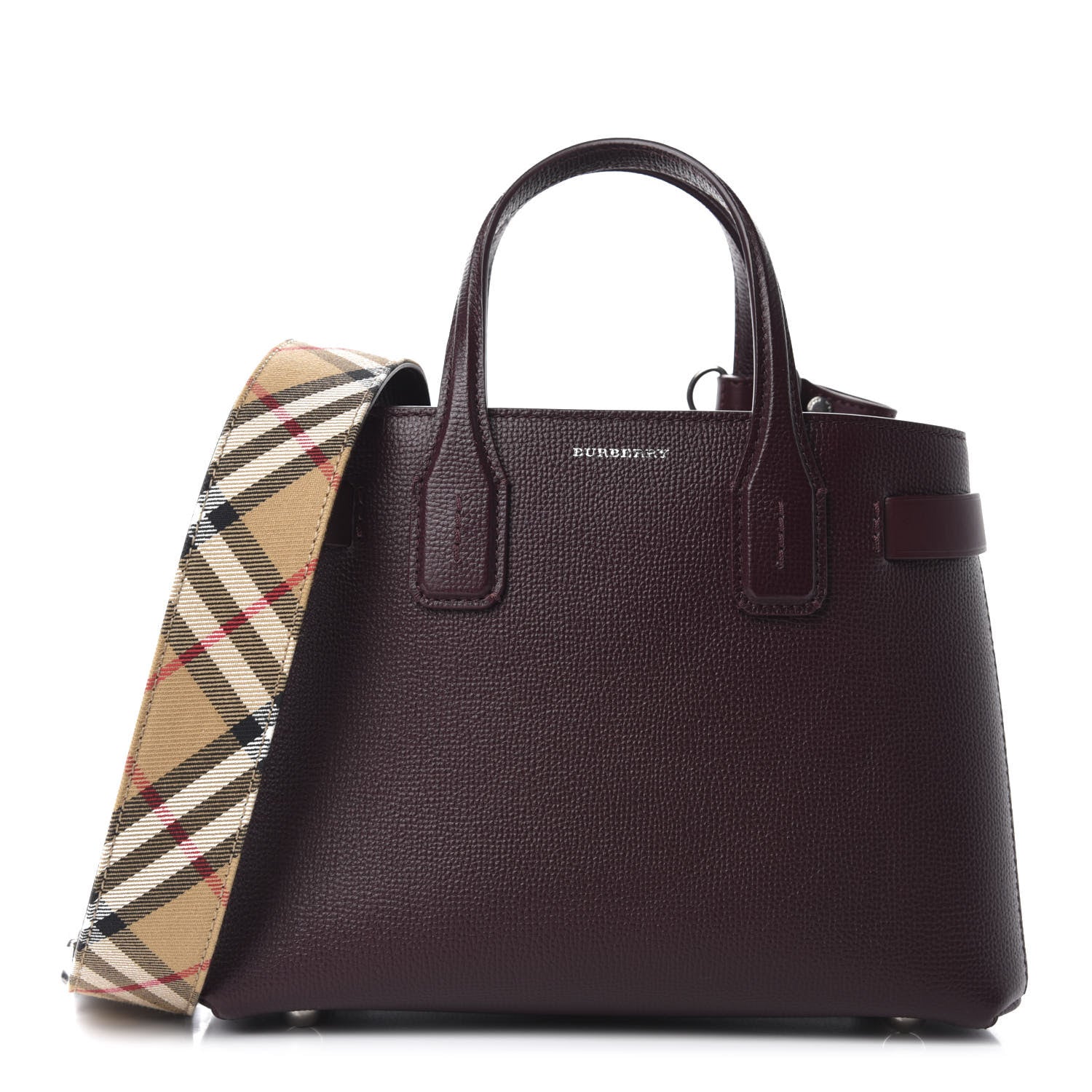 Burberry Grainy Calfskin House Check Small Banner Tote Mahogany Red 1 of 10
