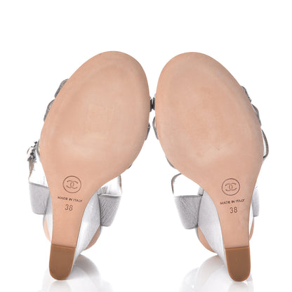 Chanel Metallic Calfskin Pearl Wedge Sandals 38 Dark Silver 7 of 10