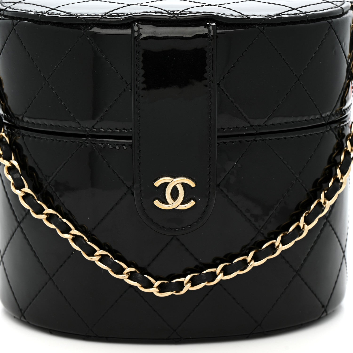 Chanel Patent Quilted Round Clutch With Chain Black 9 of 12