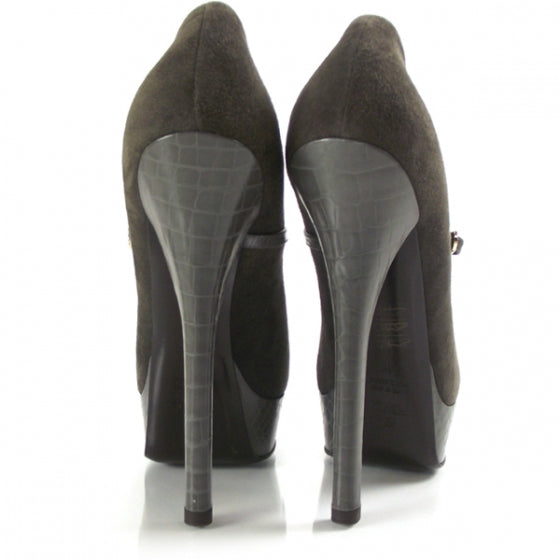 Suede Crocodile Platform Mary Janes 39 Gray