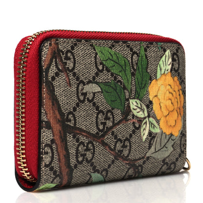 Gucci GG Supreme Monogram Tian Zip Around Card Case Wallet Beige Multicolor Red 3 of 10