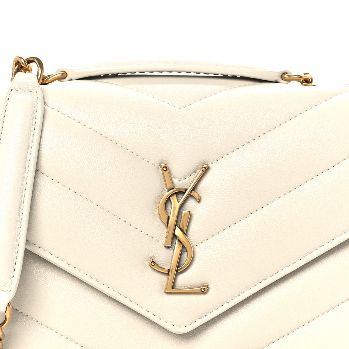 Saint Laurent Lambskin Chevron Quilted Small Loulou White 8 of 11