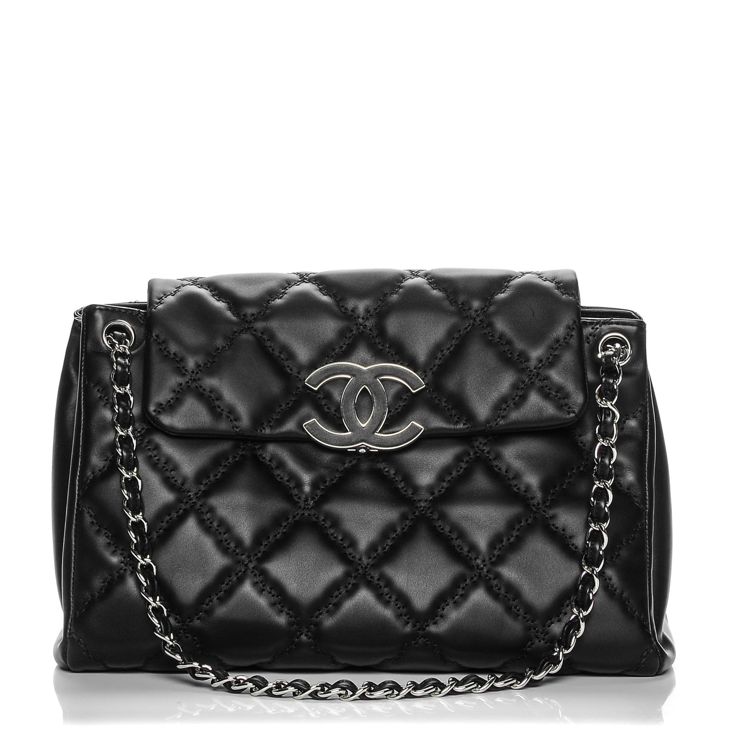 Calfskin Double Stitch Large Hamptons Flap Bag Black