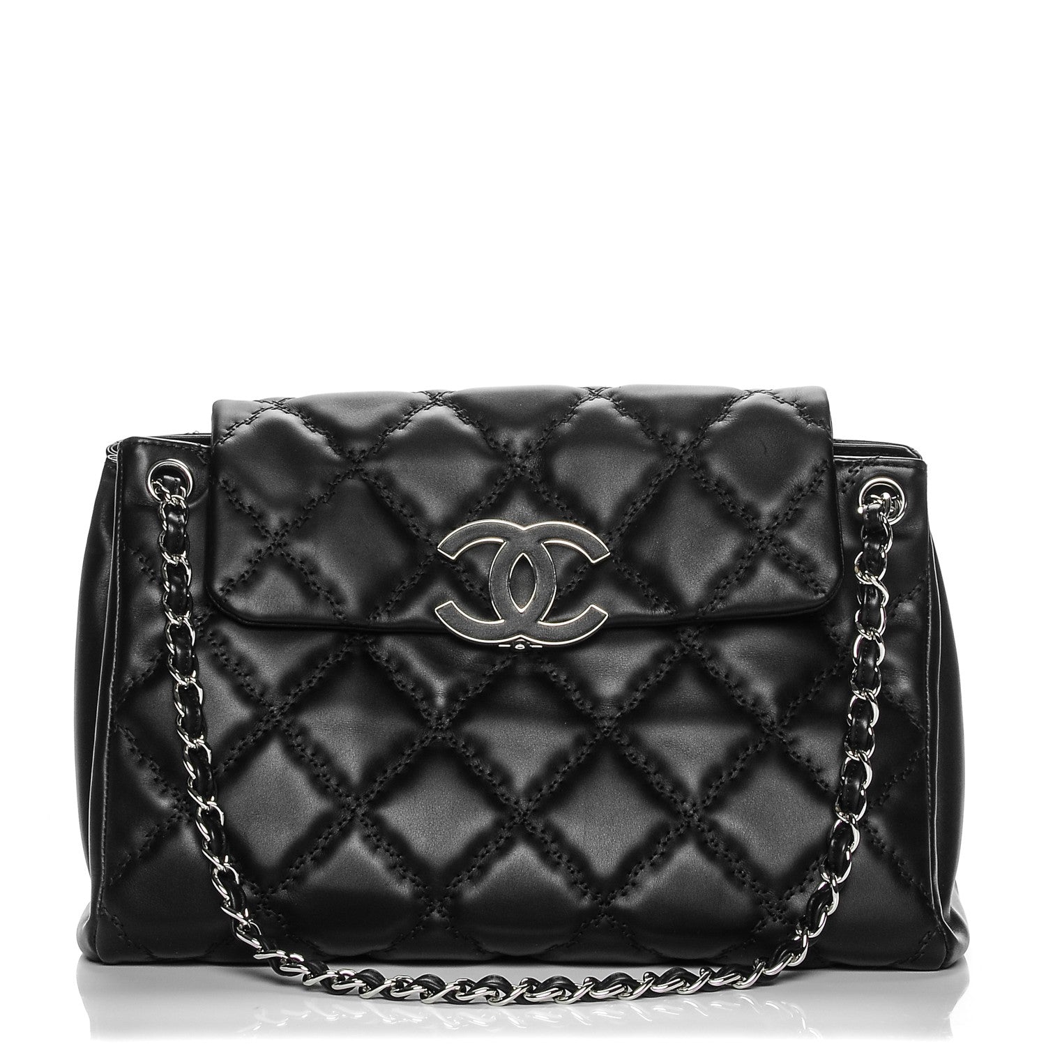 Chanel Calfskin Double Stitch Large Hamptons Flap Bag Black 1 of 8