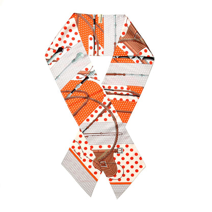 Hermes Silk Clic Clac à Pois Maxi Twilly Orange Gris Perle Blanc 1 of 5