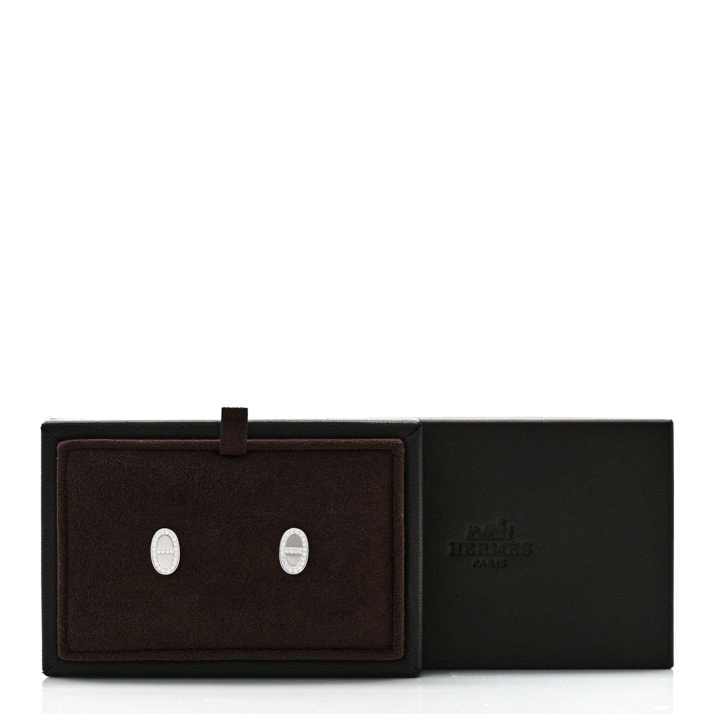 18K White Gold Diamond Chaine d'Ancre Contour Stud Earrings