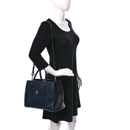 Chanel Grained Calfskin Small Neo Executive Shopper Tote Dark Blue Black 2 of 16