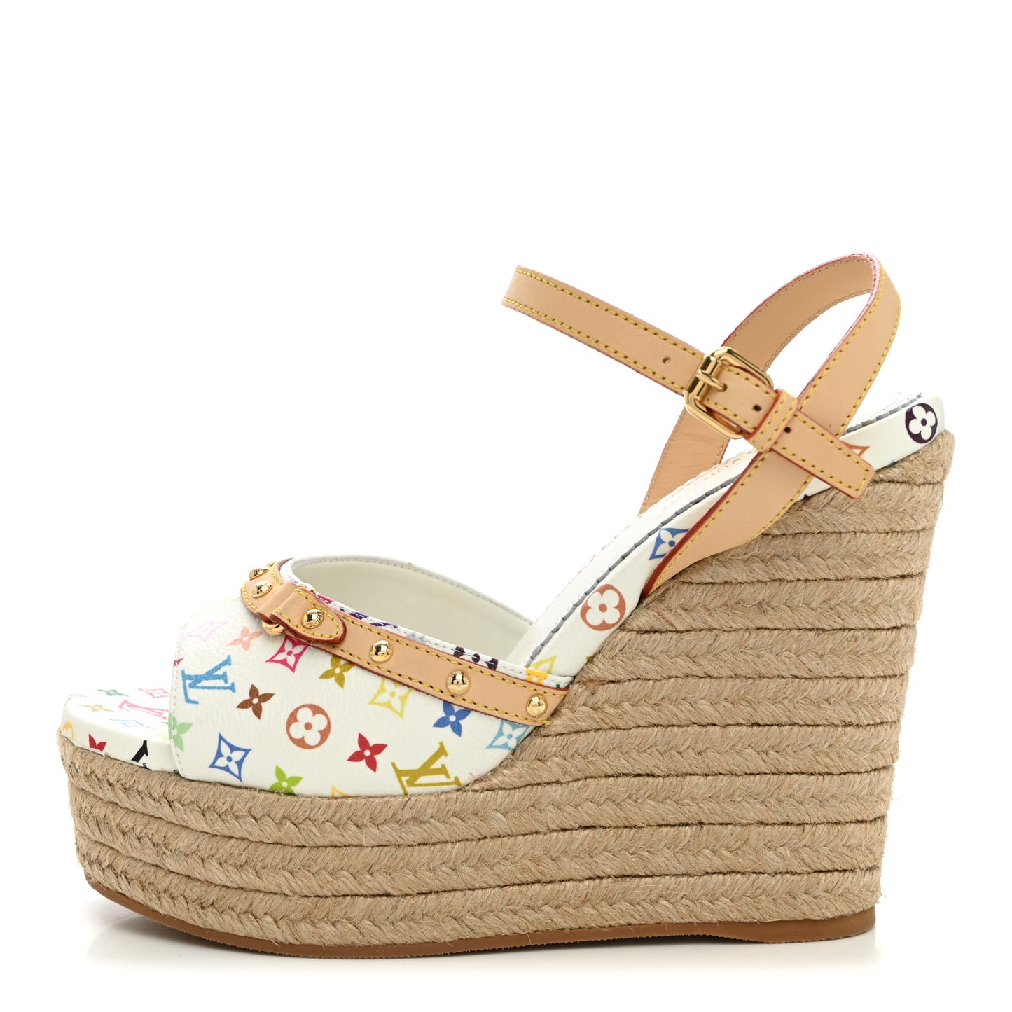 LV X TM Monogram Multicolor Helios Wedge Sandals 37 White