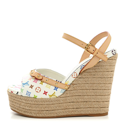 Louis Vuitton LV X TM Monogram Multicolor Helios Wedge Sandals 37 White 1 of 9
