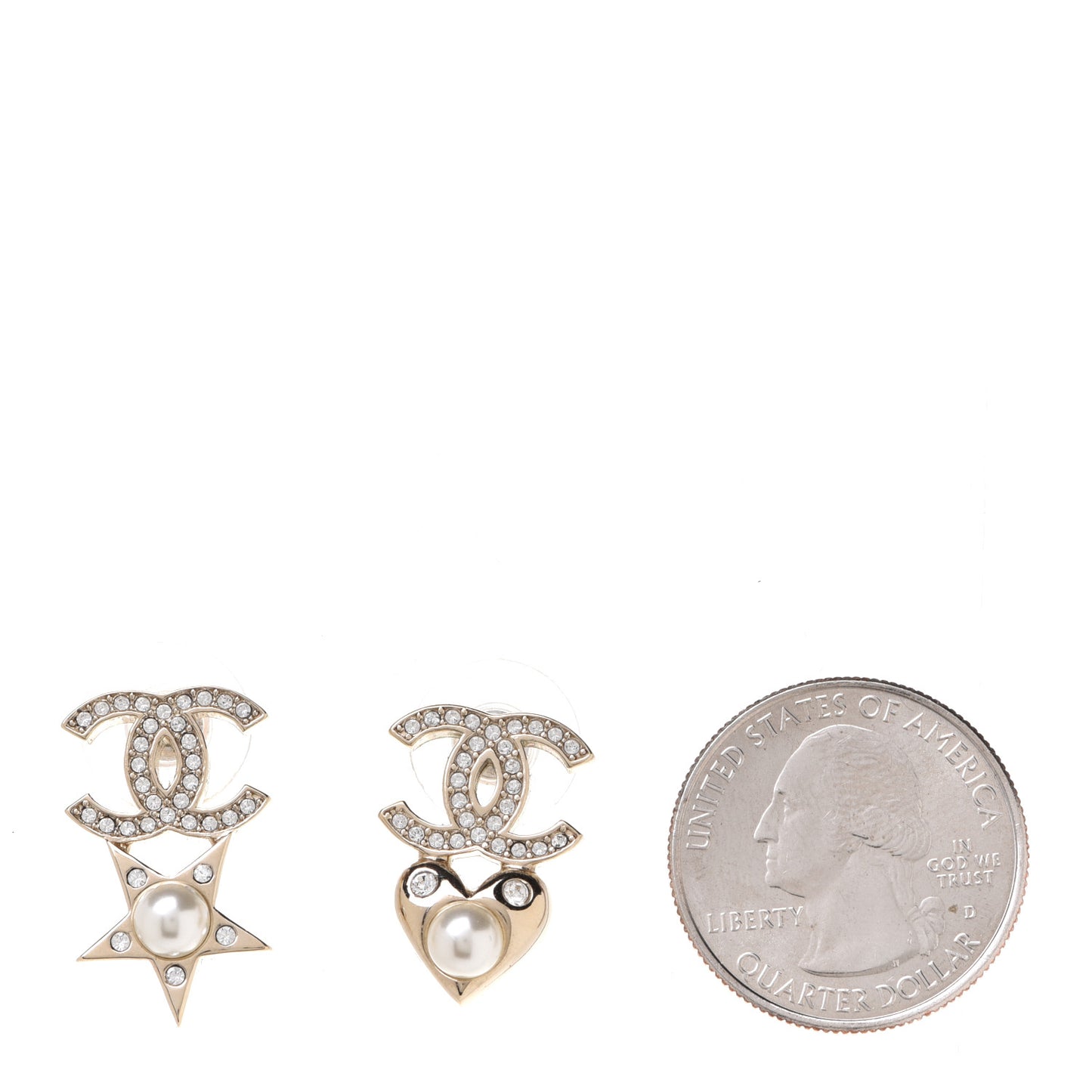 Crystal Pearl Charming Winter CC Star Heart Earrings Gold