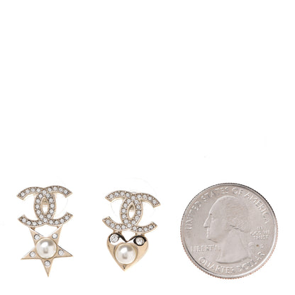 Chanel Crystal Pearl Charming Winter CC Star Heart Earrings Gold 2 of 5