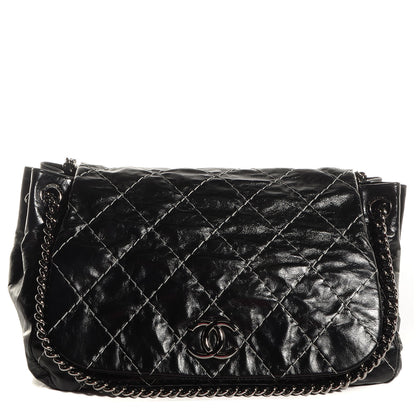 Chanel Glazed Goatskin Double Stitch Accordion Flap Black 1 of 7