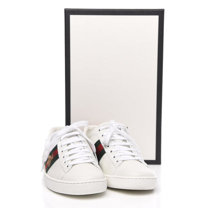 Gucci Calfskin Ayers Bee Embroidered Womens Ace Sneakers 35 White Green 9 of 9