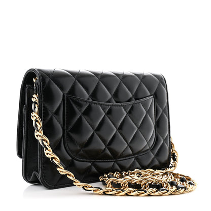 Chanel Shiny Lambskin Quilted Golden Links Wallet On Chain WOC Black 3 of 11