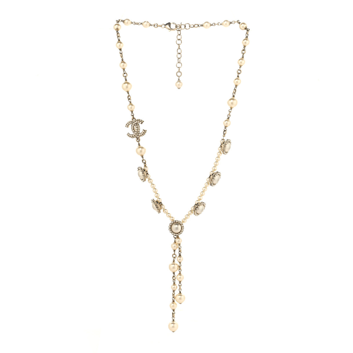 Pearl Crystal CC Short Logo Necklace Gold