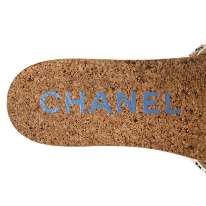 Chanel Tweed Mixed Fibers Cork CC Mule Sandal 37 Navy Blue White Blue 7 of 7