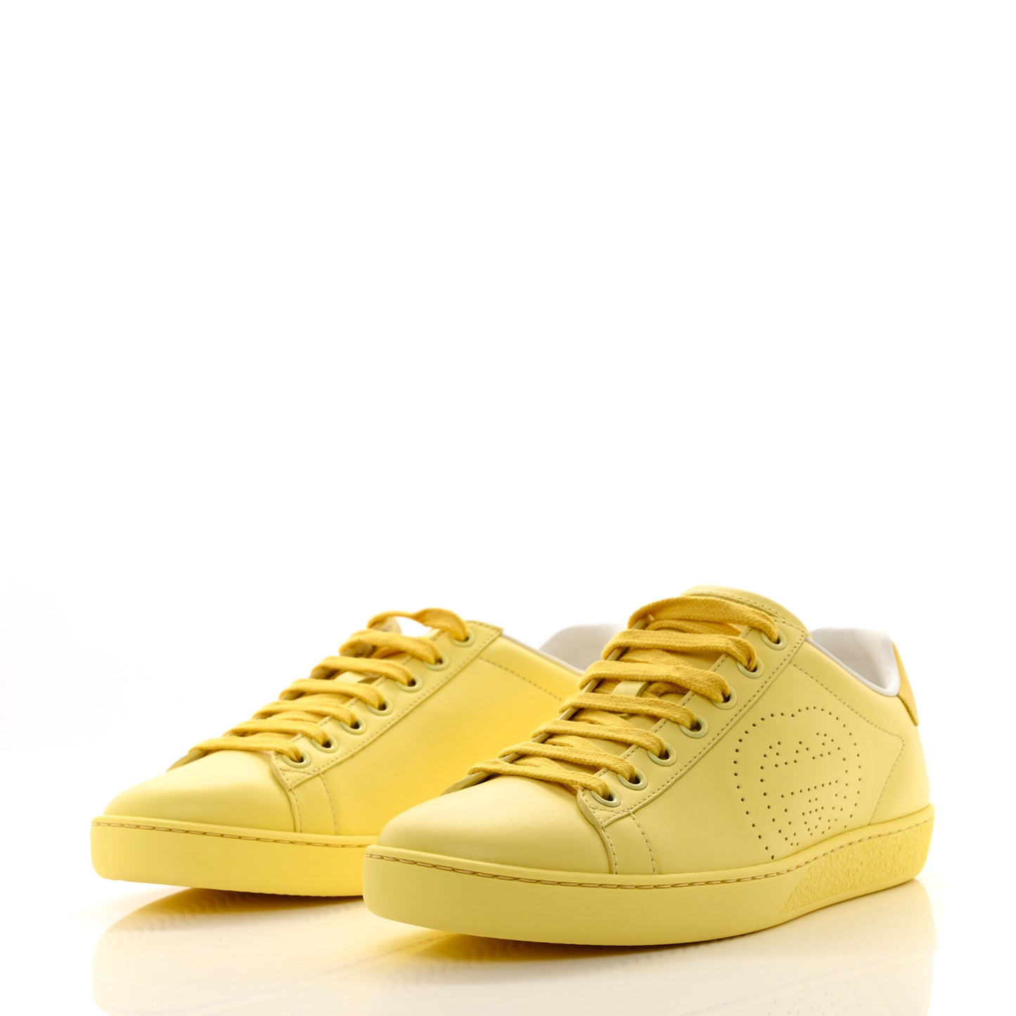 Calfskin Interlocking G Perforated Womens Ace Sneakers 36 Banana Straw Yellow
