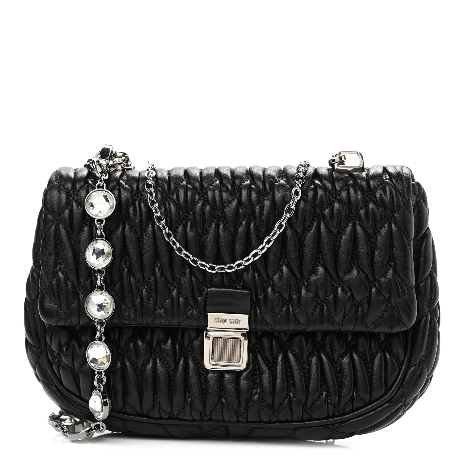 Miu Miu Nappa Matelasse Crystal Chain Crossbody Black 1 of 9