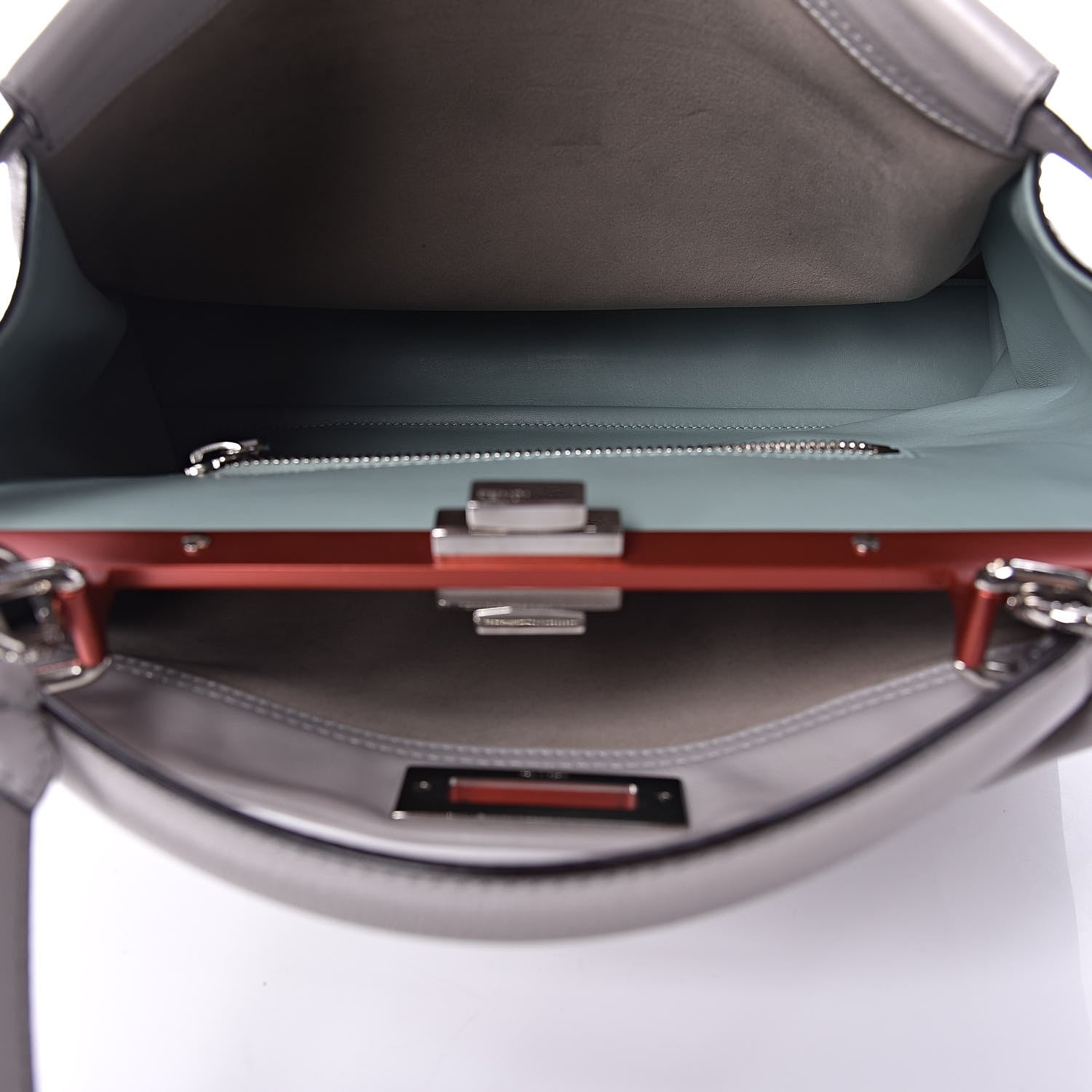 Fendi Vitello Dolce Shiny Nappa Large Peekaboo Iconic Satchel Grey 9 of 11
