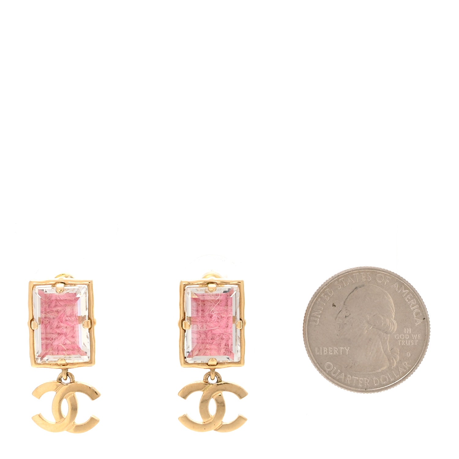 Chanel Crystal Tweed CC Drop Earrings Pink Gold 2 of 5