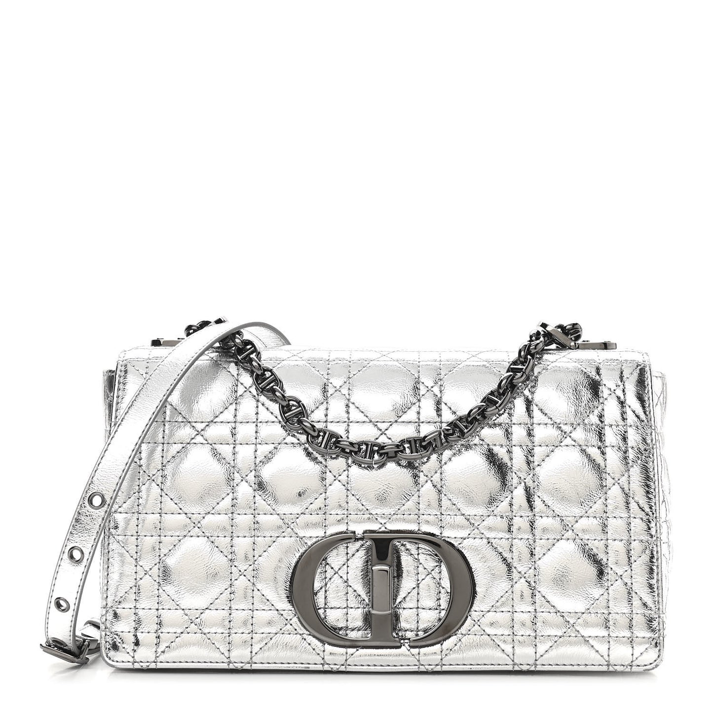 Metallic Calfskin Cannage Medium Caro Bag Argent