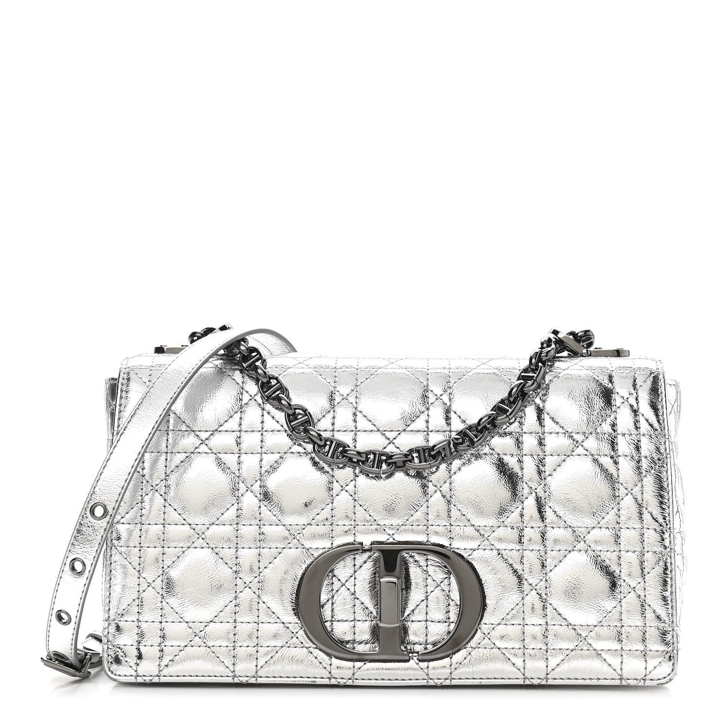 Christian Dior Metallic Calfskin Cannage Medium Caro Bag Argent 1 of 10