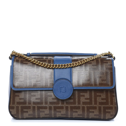 Fendi Vitello Grace Glazed Fabric FF 1974 Double F Shoulder Bag Iris Mogano Panna 1 of 10
