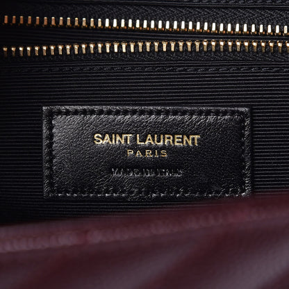 Saint Laurent Grain De Poudre Matelasse Chevron Large Monogram Satchel Rouge Legion 7 of 11