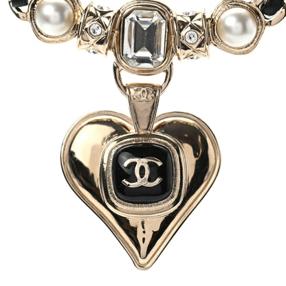 Chanel Lambskin Crystal Pearl CC Heart Choker Gold Black 4 of 6