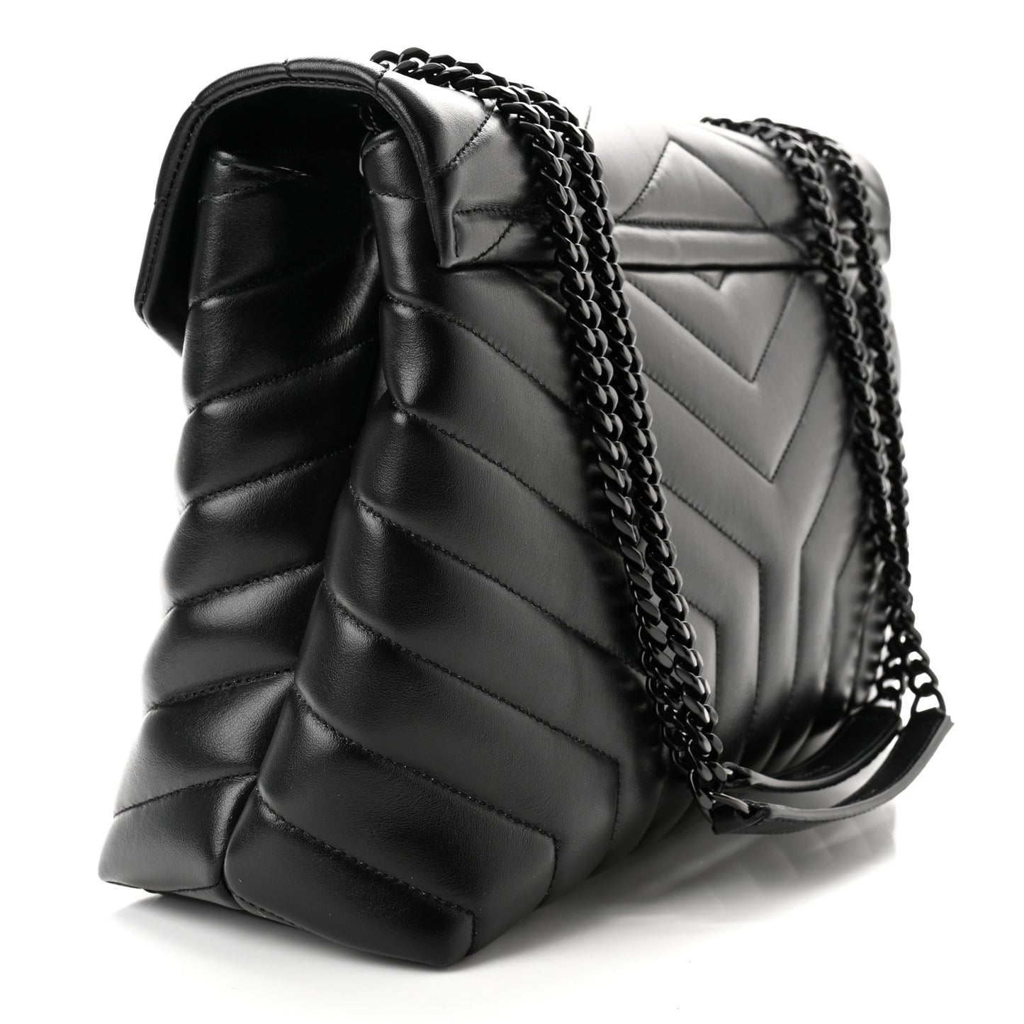 Calfskin Y Quilted Monogram Monochrome Medium Loulou Chain Satchel Black