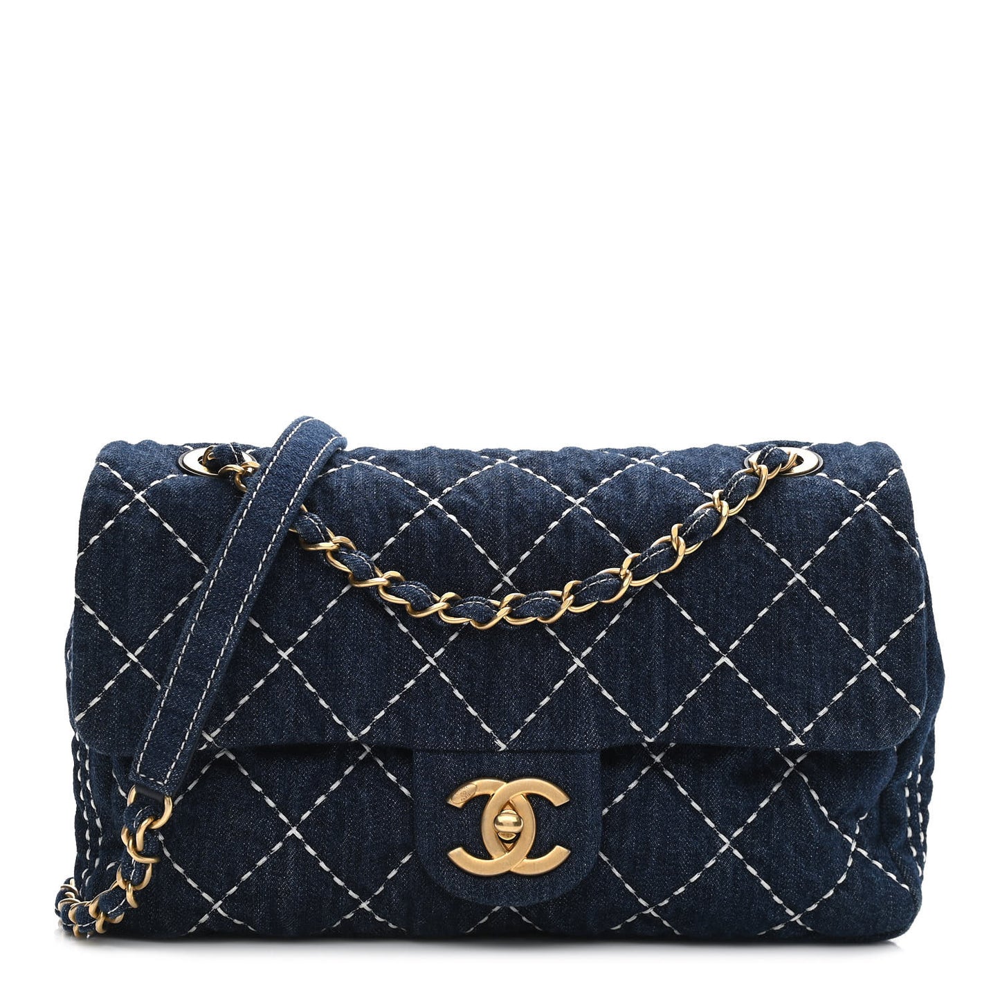 Denim Quilted Medium Denim Trip Single Flap Blue
